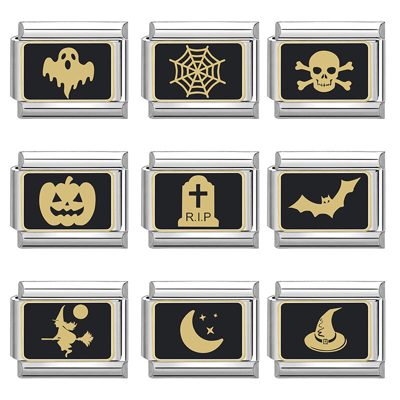 Wholesale Italian Charm Bracelet 9mm DIY Splicing Black Halloween Series Stainless Steel Composable Bracelet