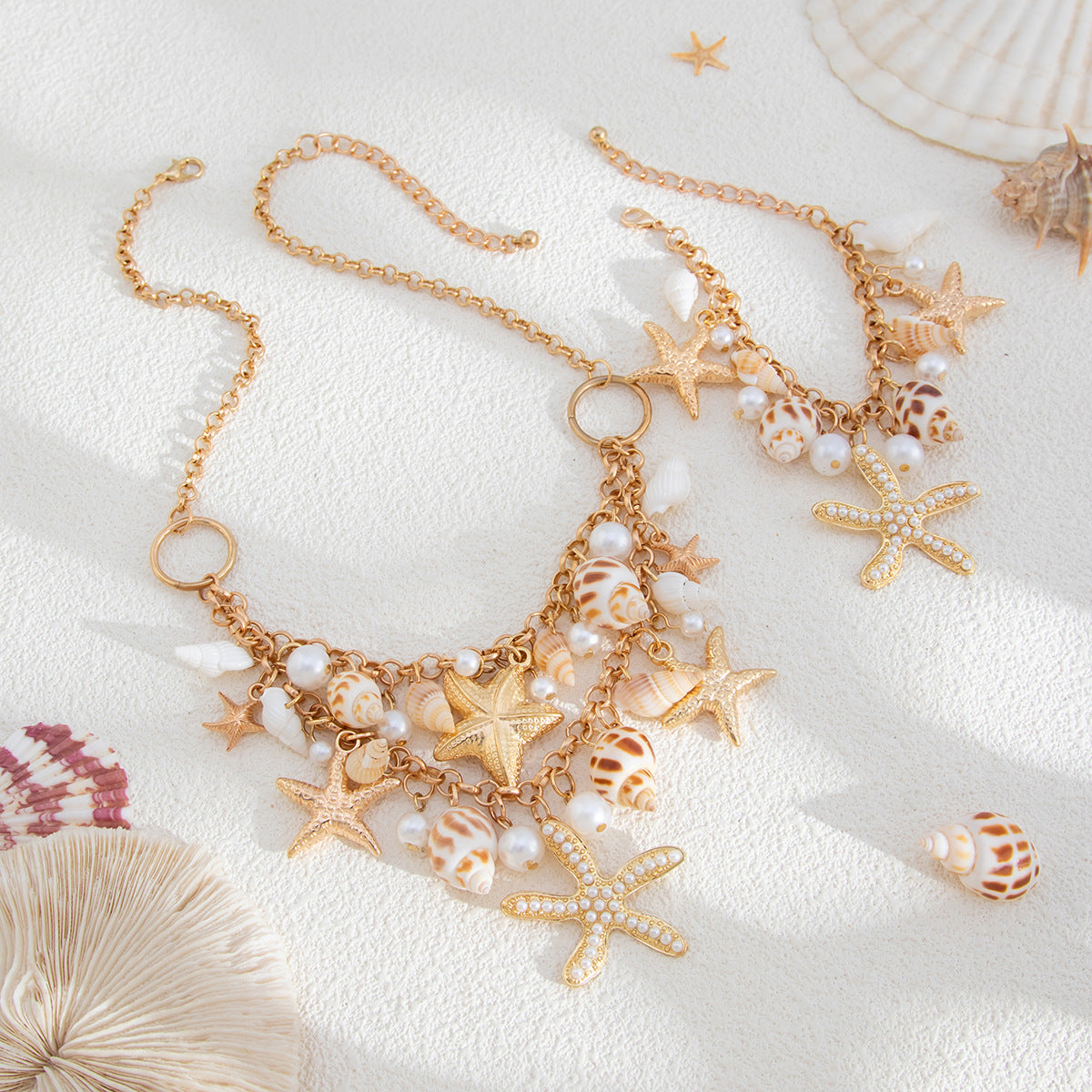 Wholesale  Bohemian Summer Beach Wind Conch Shell Necklace Clavicle Chain