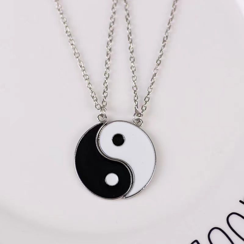 Wholesale Yin Yang Tai Chi Black and White Double Dragon Sweater Necklaces ACC-NE-Hany001