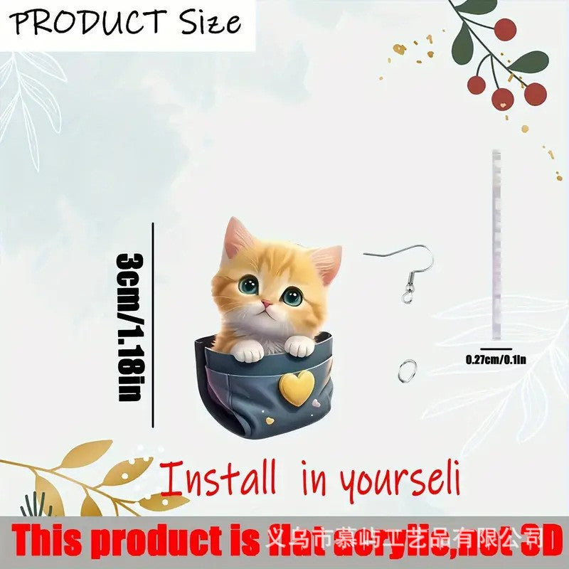 Wholesale Pocket Kitten 2D Acrylic Earrings