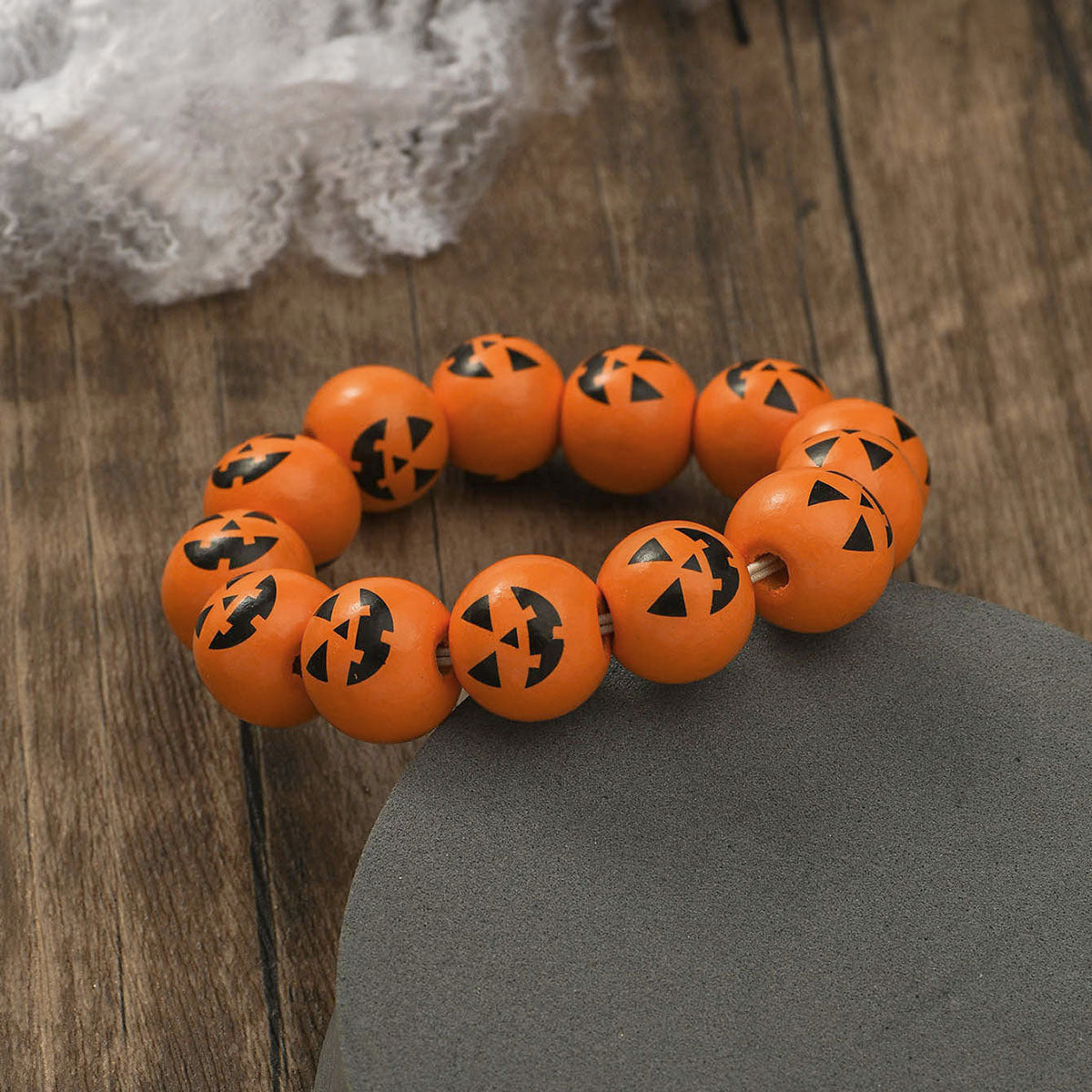 Wholesale Halloween Wood Beads Pumpkin Spider Print Beaded Bracelet ACC-BT-JunJie011