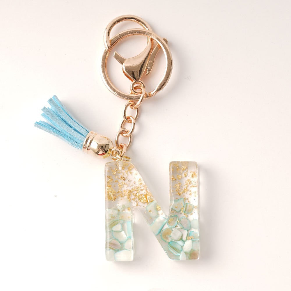 Wholesale Blue Gold Tassel 26 English Letters Gold Keychains