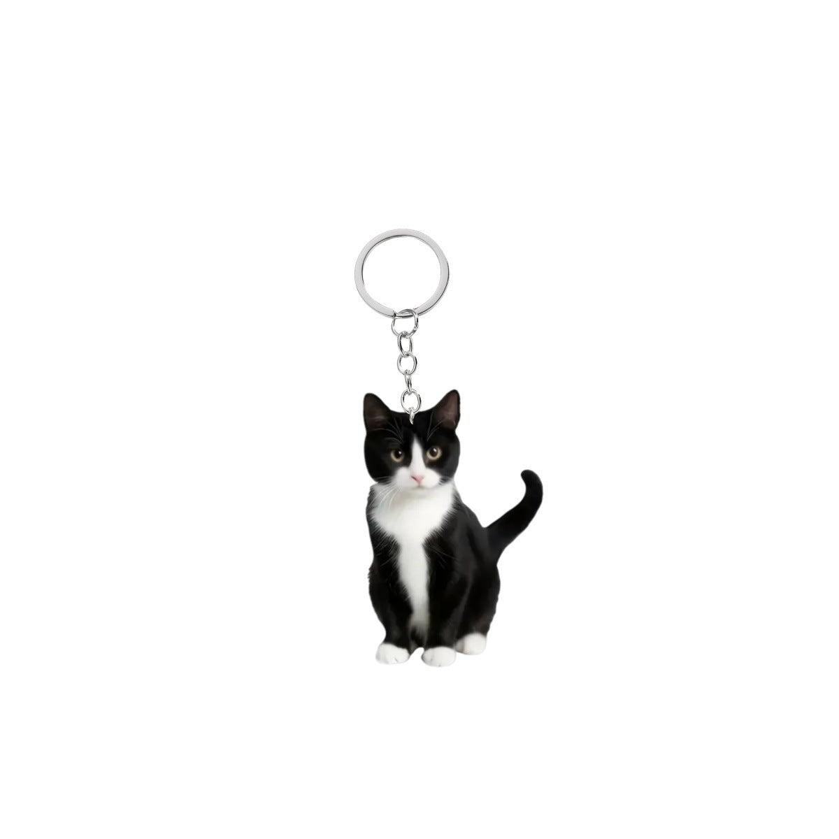 Wholesale Acrylic black and white tuxedo cat key chain double-sided design pet key ring ornament