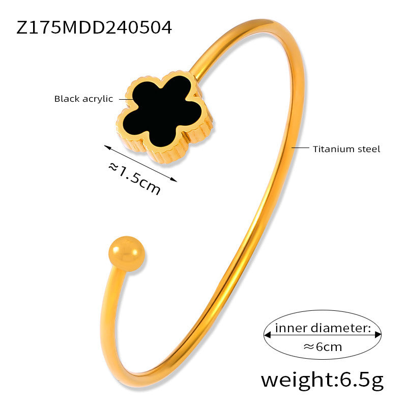 Wholesale Five-leaf Clover Titanium Steel Gold Bracelet ACC-BT-OMK002