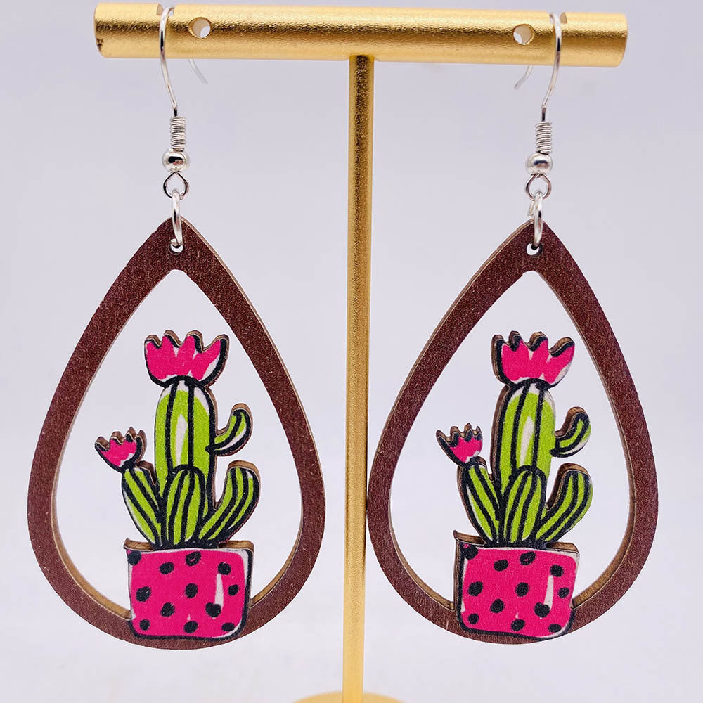 Wholesale Cactus Wooden Elk and Mushroom Earrings