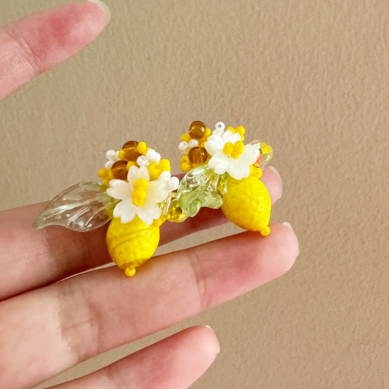 Wholesale Sea Salt Flower Woven Lemon Earrings - Handmade Acrylic Fashion Accessory for Gift or Everyday Wear