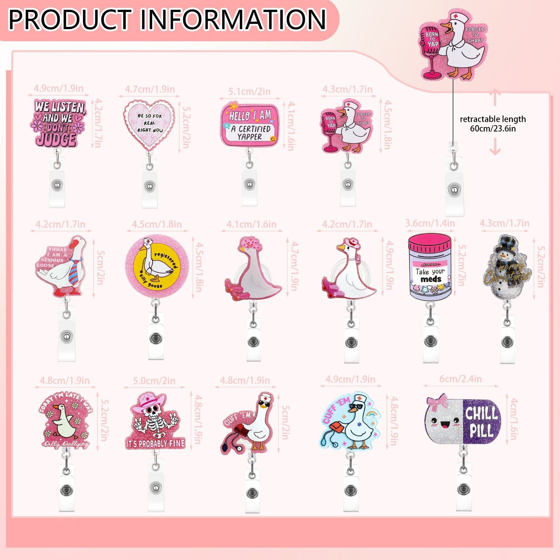 Wholesale Glitter Acrylic Retractable ID Card Holder Heart Design for Girls Fashion Accessory