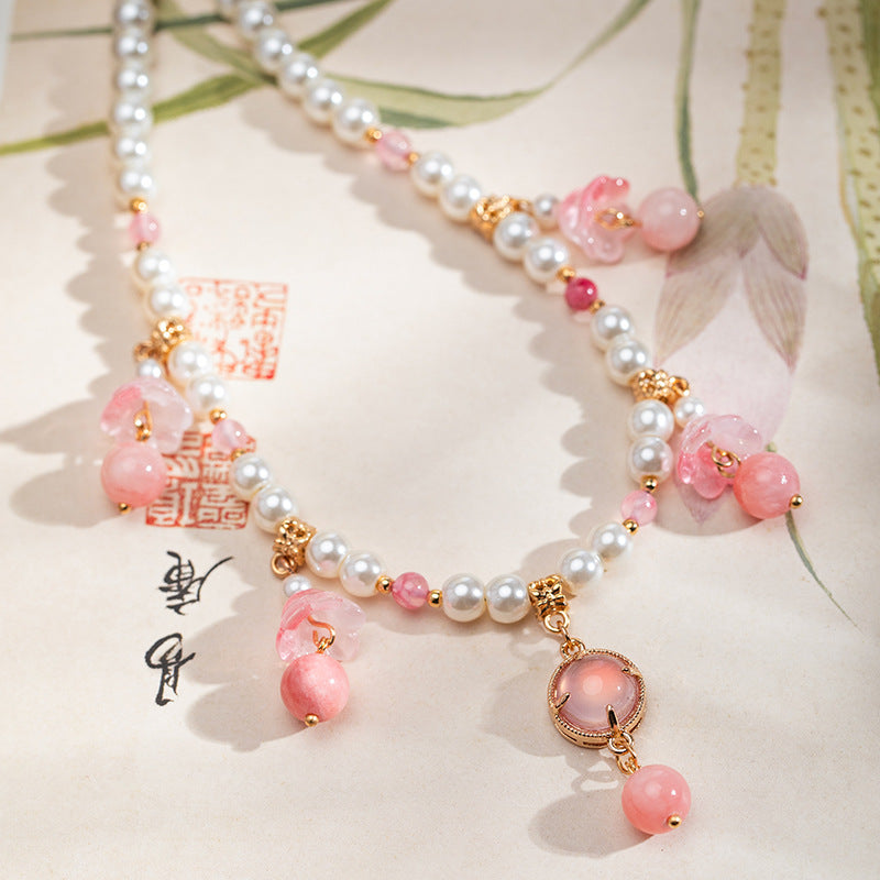 Wholesale Hanfu Style Pink Yuluo Necklace Traditional Chinese Fairy Jewelry Accessory for Women