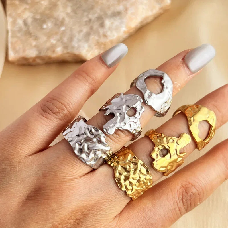 Wholesale Geometric Wide Face Stainless Steel Ring