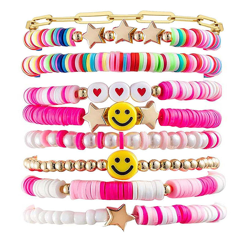 Wholesale Bohemian Retro Ethnic Style Colorful Polymer Clay Heart-shaped Pearl Bracelet ACC-BT-Chens004