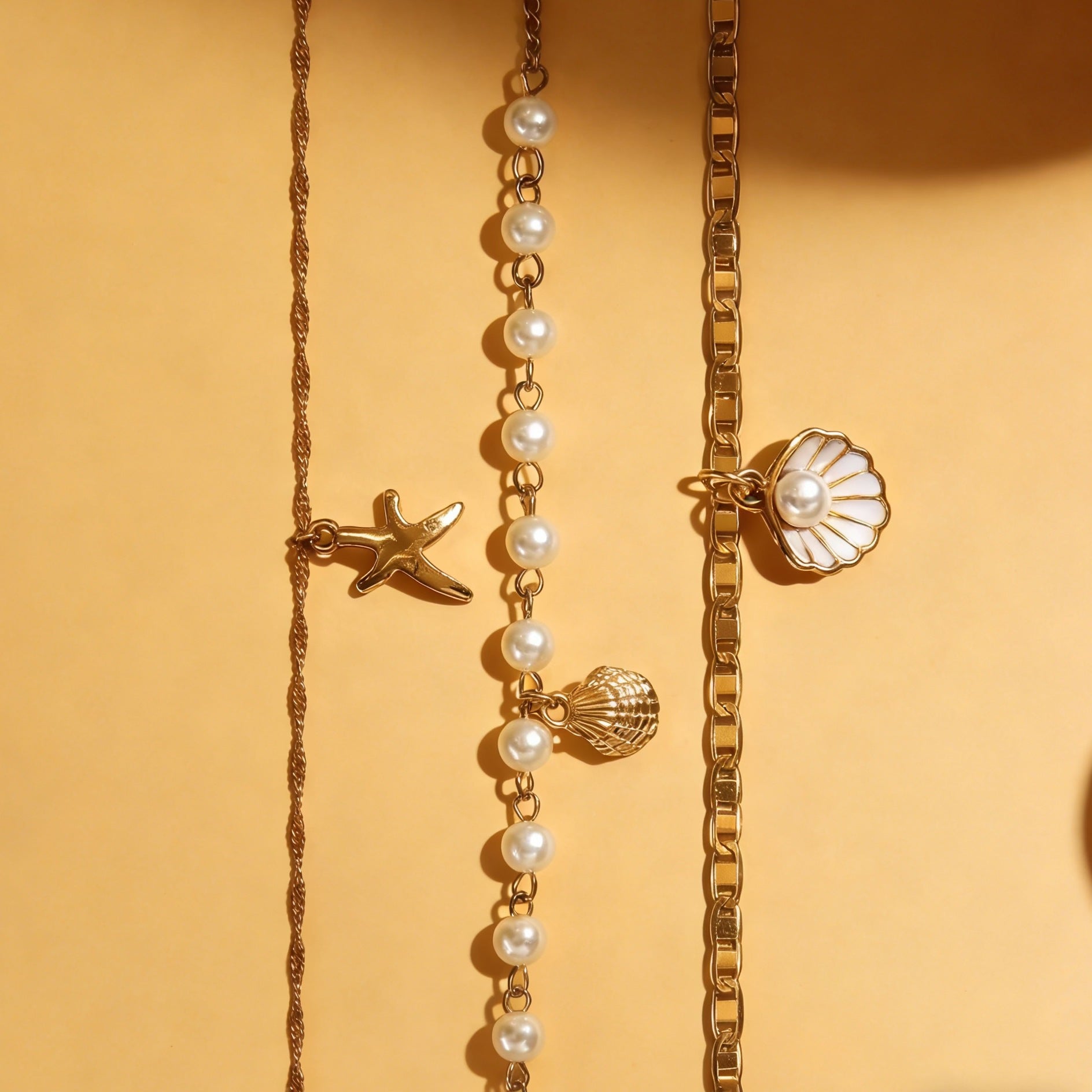 Wholesale Trendy Punk Retro Layered Necklace With Starfish Shell Pearls Chic Beach Vacation Jewelry Accessory For Boutique Resale