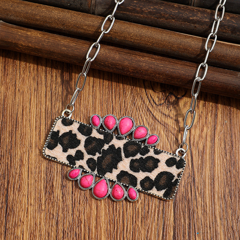 Wholesale Retro Bohemian Necklace with Leopard Print Inlay