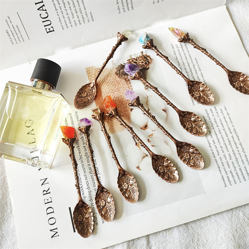 Wholesale Natural Crystal Stone Inlaid Spoon Vintage Carved Crystal Crafts ACC-SPN-XiuK001