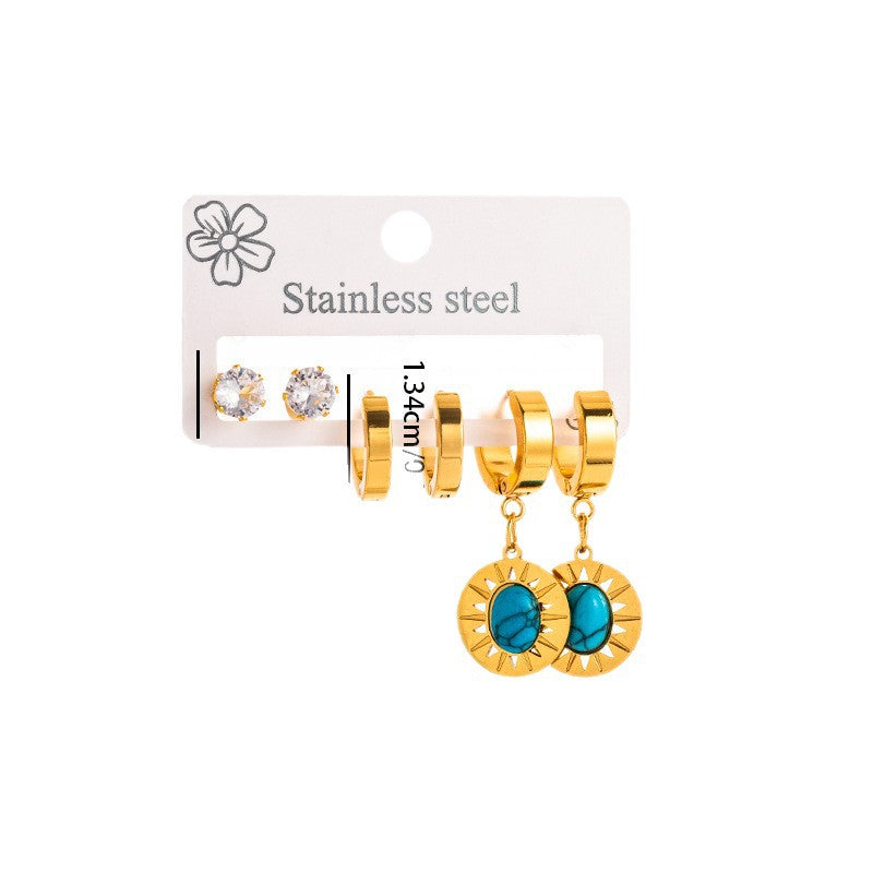 Wholesale Vintage Stainless Steel Earrings with Turquoise Rhinestones Fashion Accessory