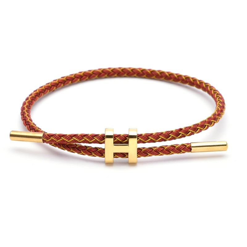 Wholesale Adjustable 3MM I-shaped Buckle Titanium Steel Leather Cord Bracelet ACC-BT-QianHui007
