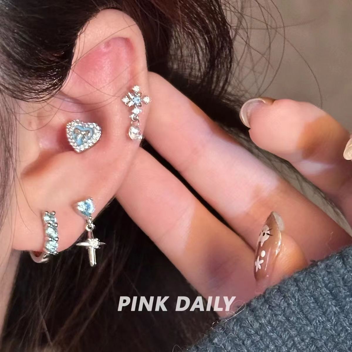 Wholesale Flash Zirconium Cross Pendant Ear Bone Nail Titanium Steel Niche All-match Awn Star Earrings