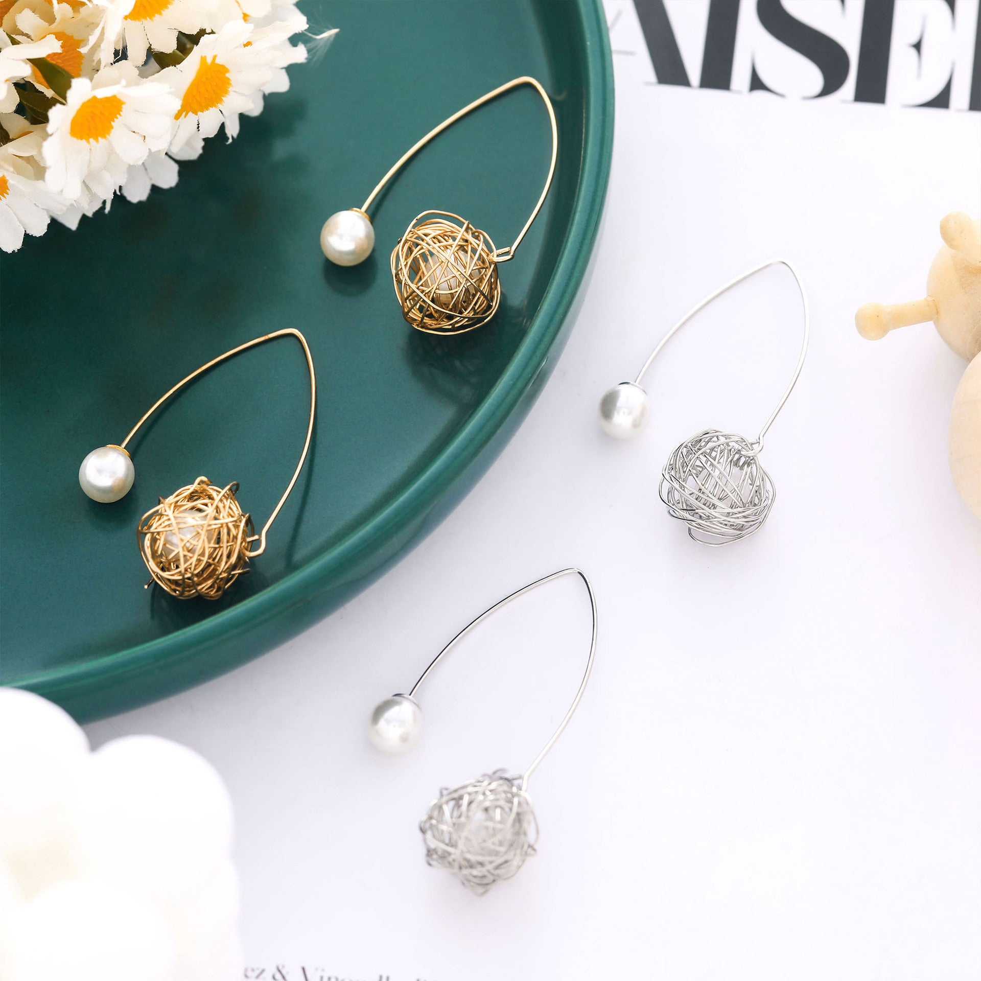 Wholesale All-match Alloy Wrap Pearl Ear Hook Earrings