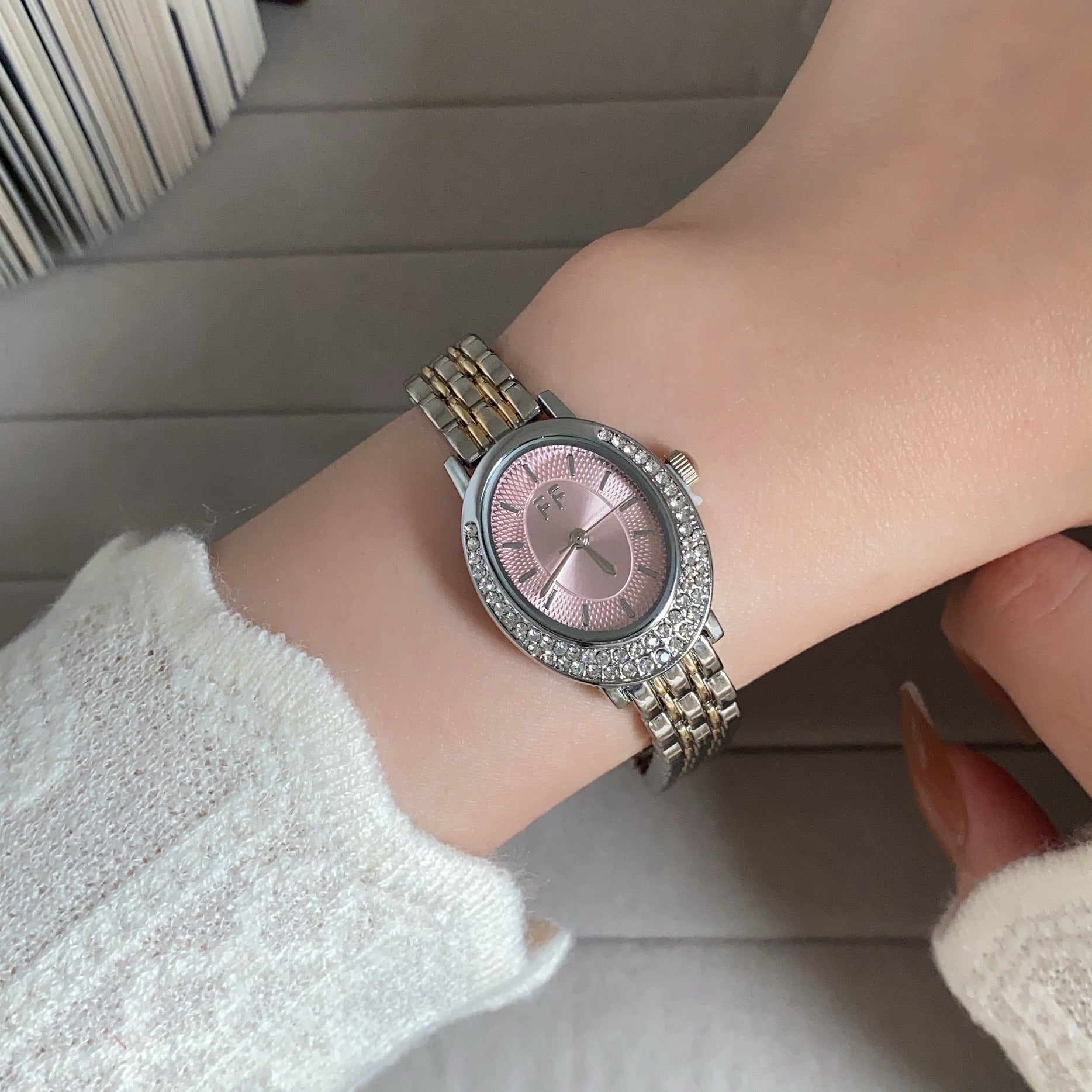 Wholesale Women S Crystal Embellished Oval Dial Quartz Watch Two Tone Gold Steel Band Chic Fashion Accessory For Everyday Wear Or Gift