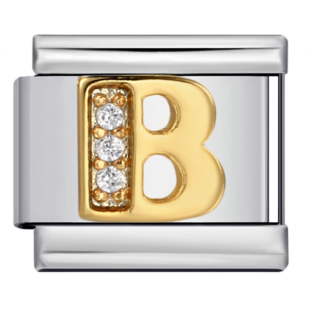 Wholesale  Italian module  stainless steel with diamond letters DIY bracelet