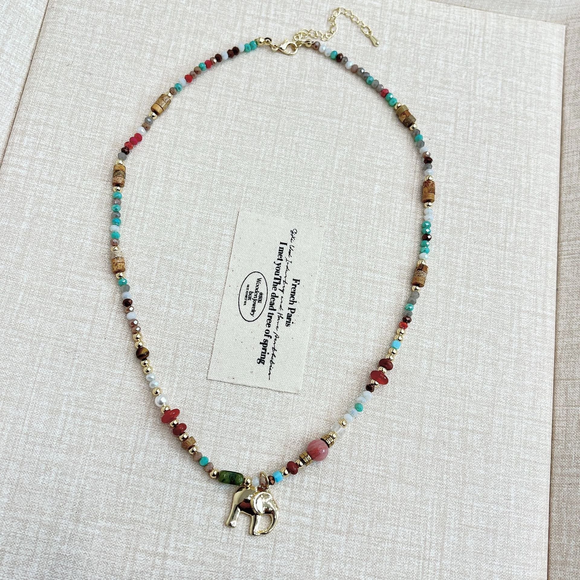 Wholesale Natural Stone Beaded Elephant Pendant Necklace