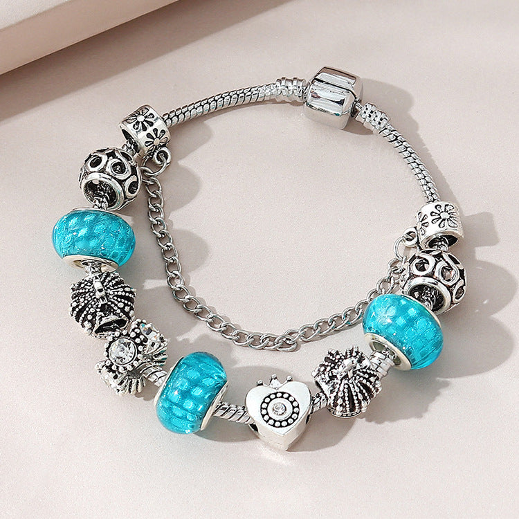 Wholesale beaded crystal bracelet retro hollow crown heart-shaped bracelet