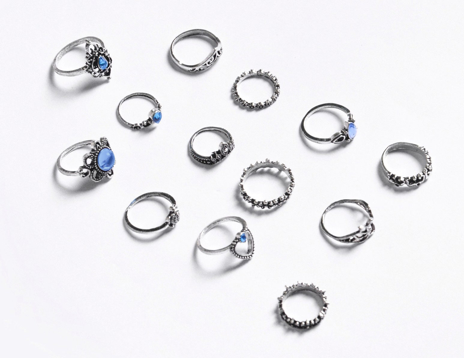 Wholesale retro diamond carved crown gem ring 13 pieces