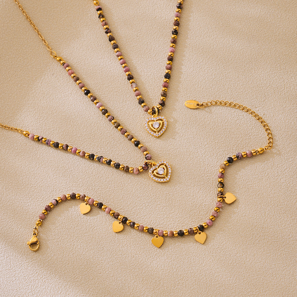 Wholesale Stainless Steel Natural Stone Handmade Beaded Necklace Bracelet Set