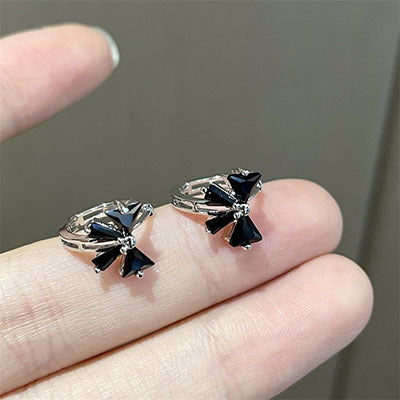 Wholesale Black Zircon Bow Earrings Simple Niche Design Trendy Fashion Accessory for Party Wear