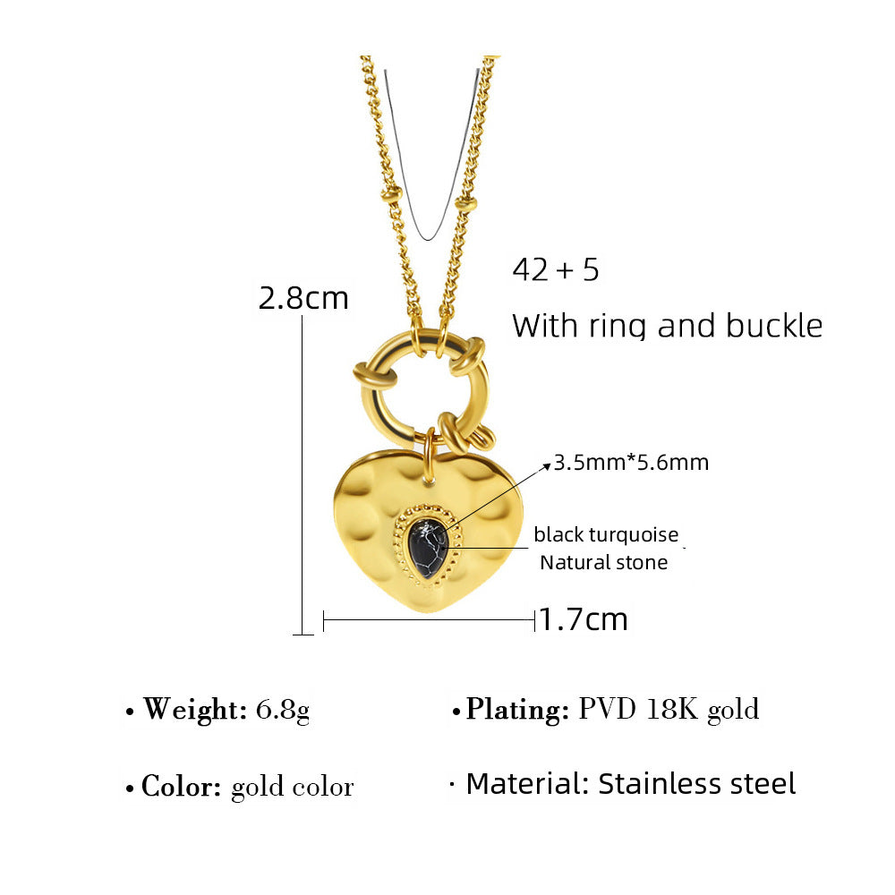 Wholesale Natural Stone Heart Titanium Steel Necklace
