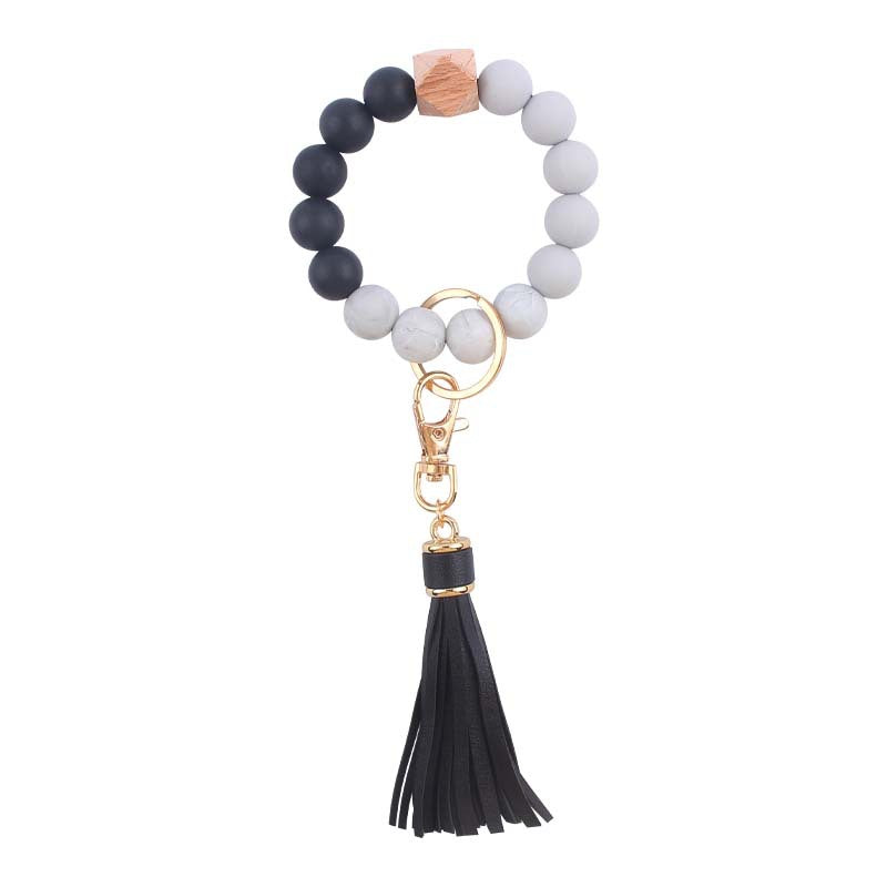 Wholesale  leather PU tassel silicone bracelet wrist keychain