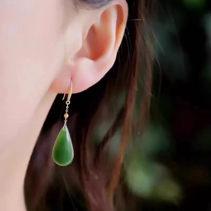 Wholesale Electroplated Water Drop Jasper Earrings Retro Style Chinese Elegant Gift for Mom