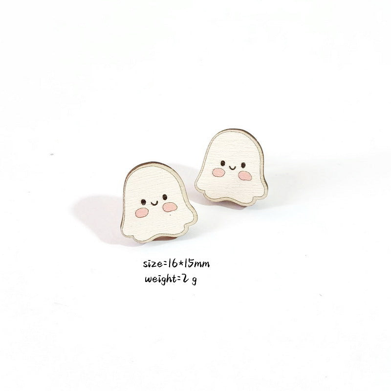 Wholesale Wooden  Earrings - Ghost Bat Pumpkin Designs - Party Wear Fashion Accessory Boutique Resale