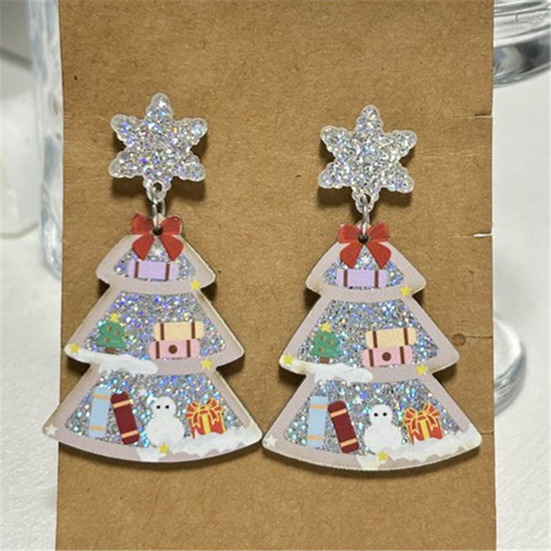 Wholesale  Christmas Glitter Bookshelf Christmas Tree Earrings
