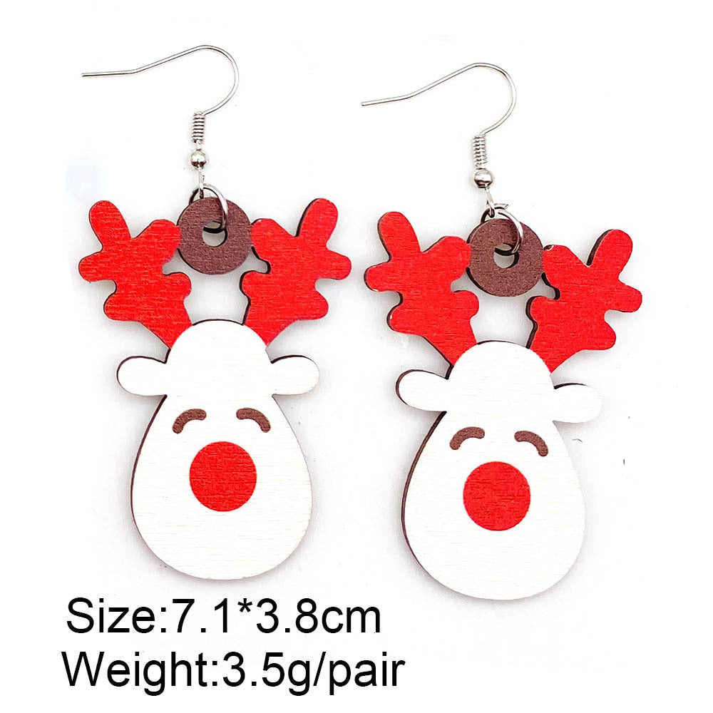 Wholesale Christmas Elk Gnome Dwarf Splicing Wooden Earrings