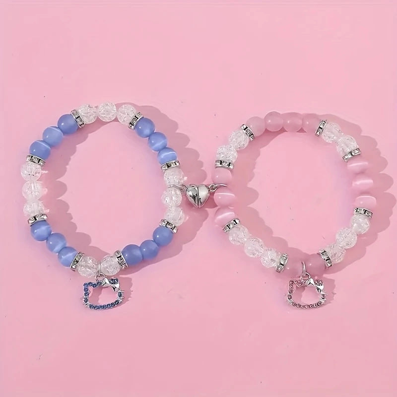Wholesale 2PCS Couple Heart Beaded Bracelet
