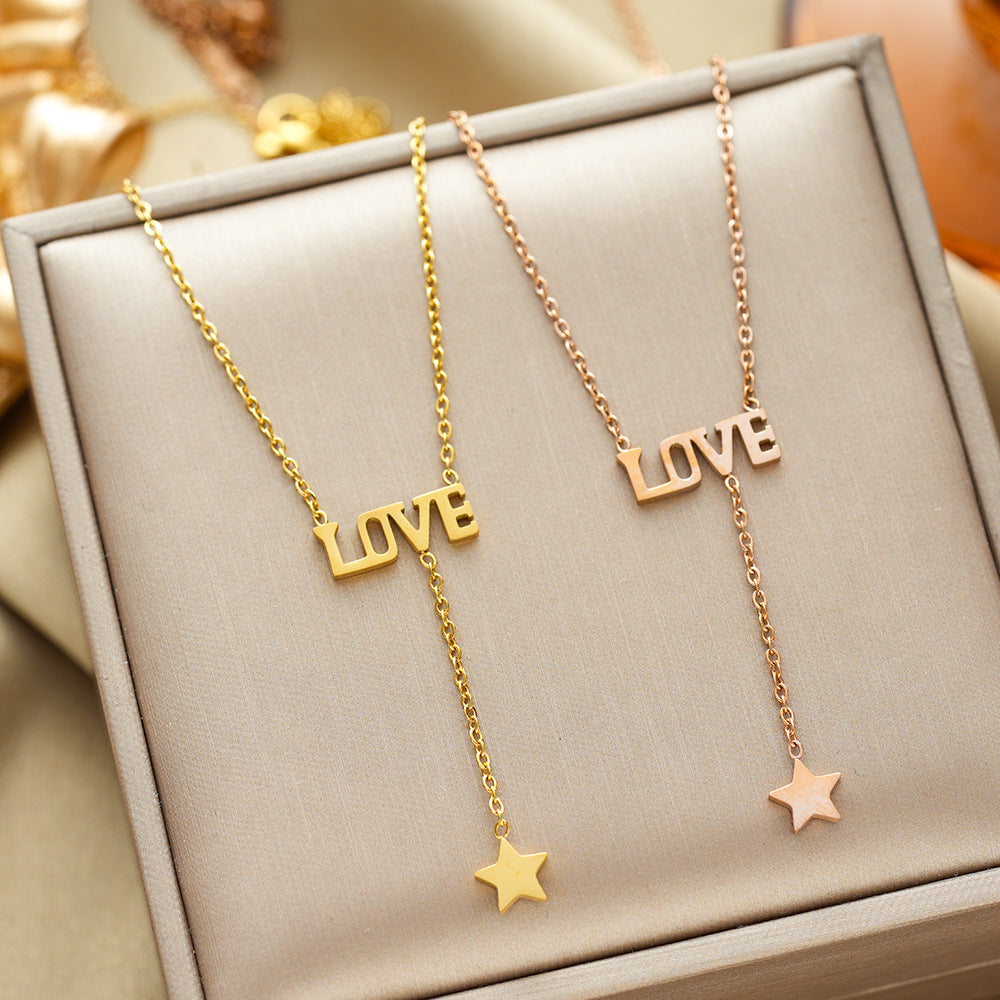 Wholesale Simple Love Tassel Star Titanium Steel Collarbone Chain Short Chain Necklaces