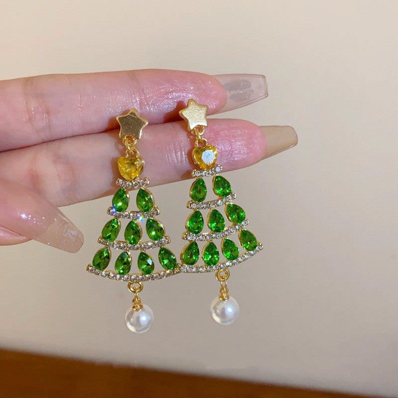 Wholesale  Diamond-embedded  Christmas tree earrings