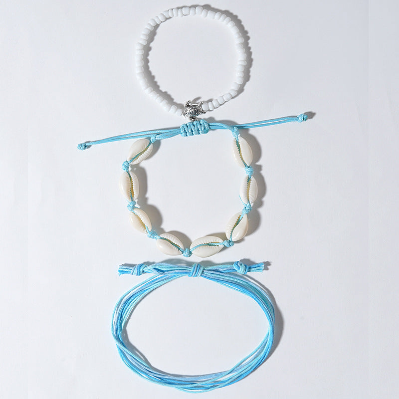 Wholesale Handmade White Rice Beads Beaded Rope Shell Blue Cord Braided Turtle Bracelet ACC-BT-Ditong006