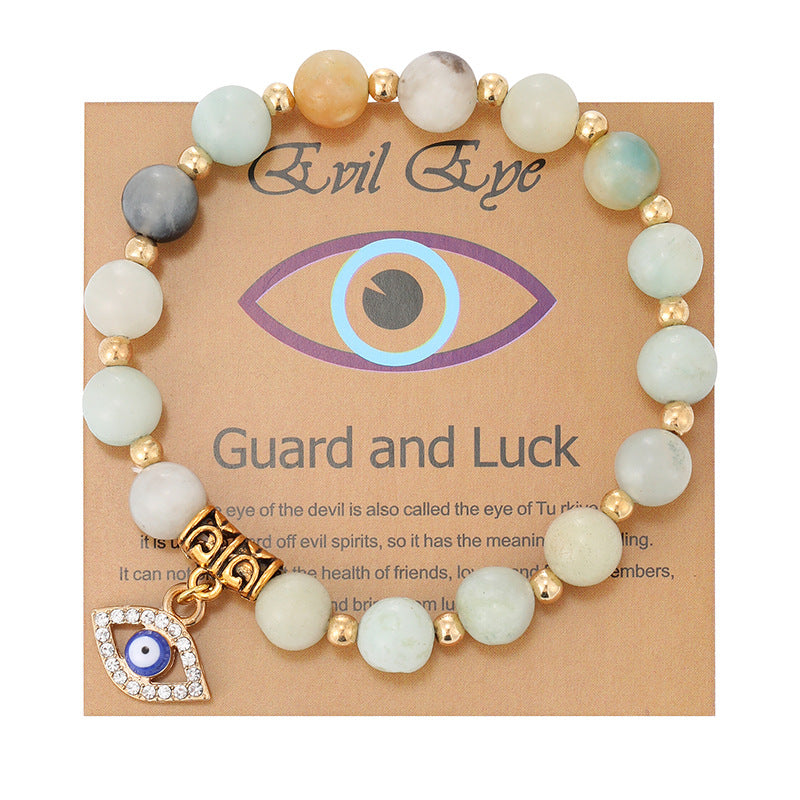 Wholesale  8mm Pink Zebra Stone Bracelet Devil' s Eye Pendant Bracelet