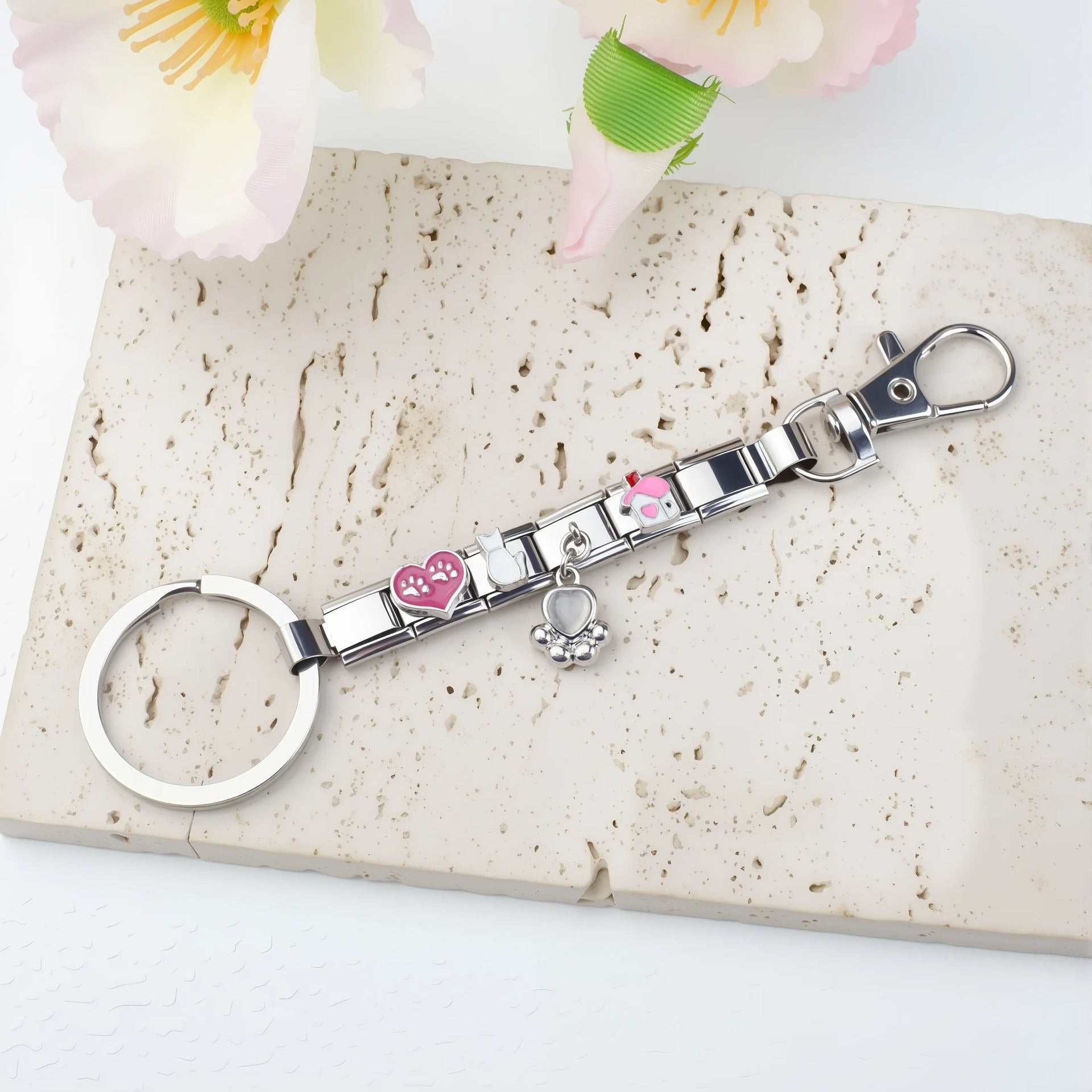 Wholesale Single Section Creative Titanium steel Composable Italian Charm Keychains