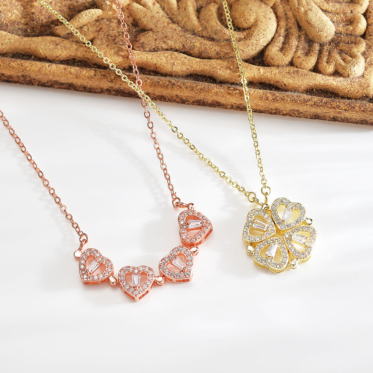 Wholesale Magnetic Closure Heart Shaped Four Leaf Clover Copper Necklace ACC-NE-YingRong001