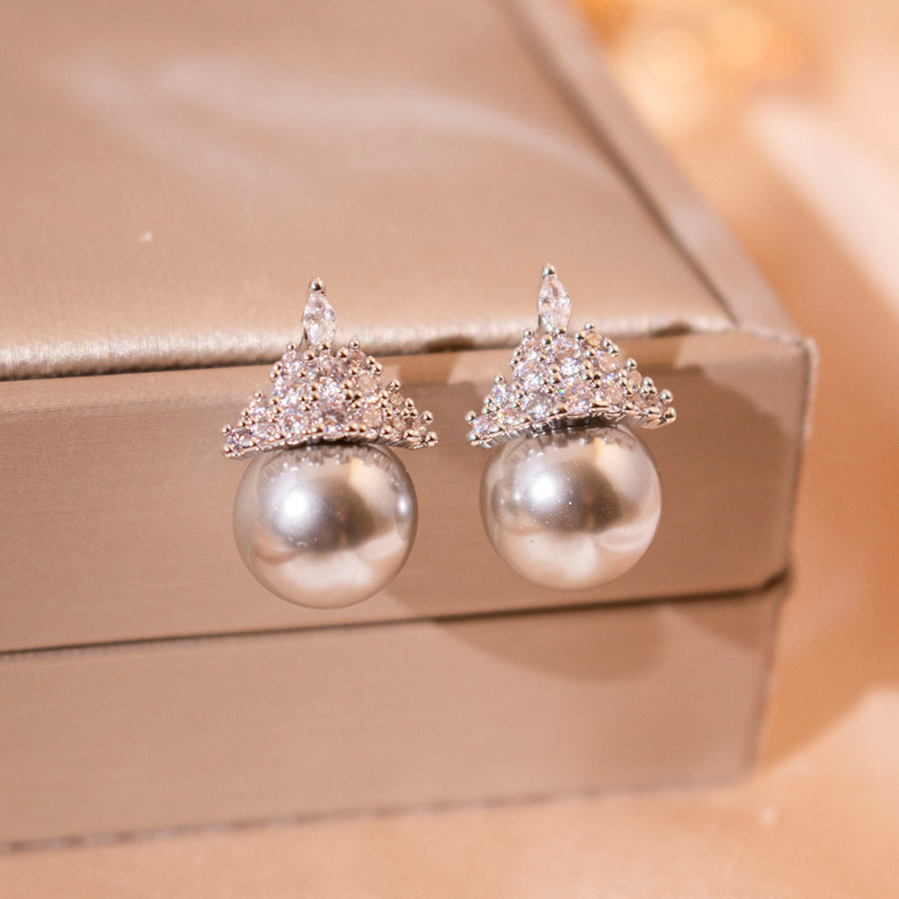 Wholesale  micro inlaid pearl zircon crown earrings