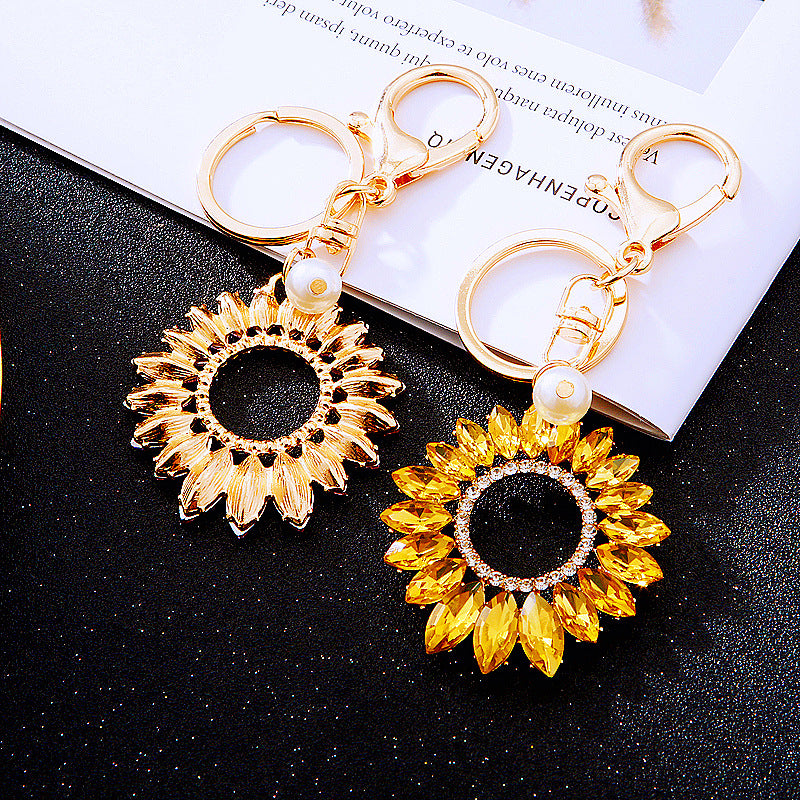 Wholesale Diamond Crystal Sunflower Metal Keychain ACC-KC-RuiYuan010