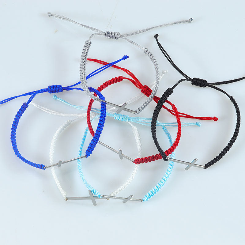 Wholesale cross multicolor adjustable bracelet black and white woven couple bracelet
