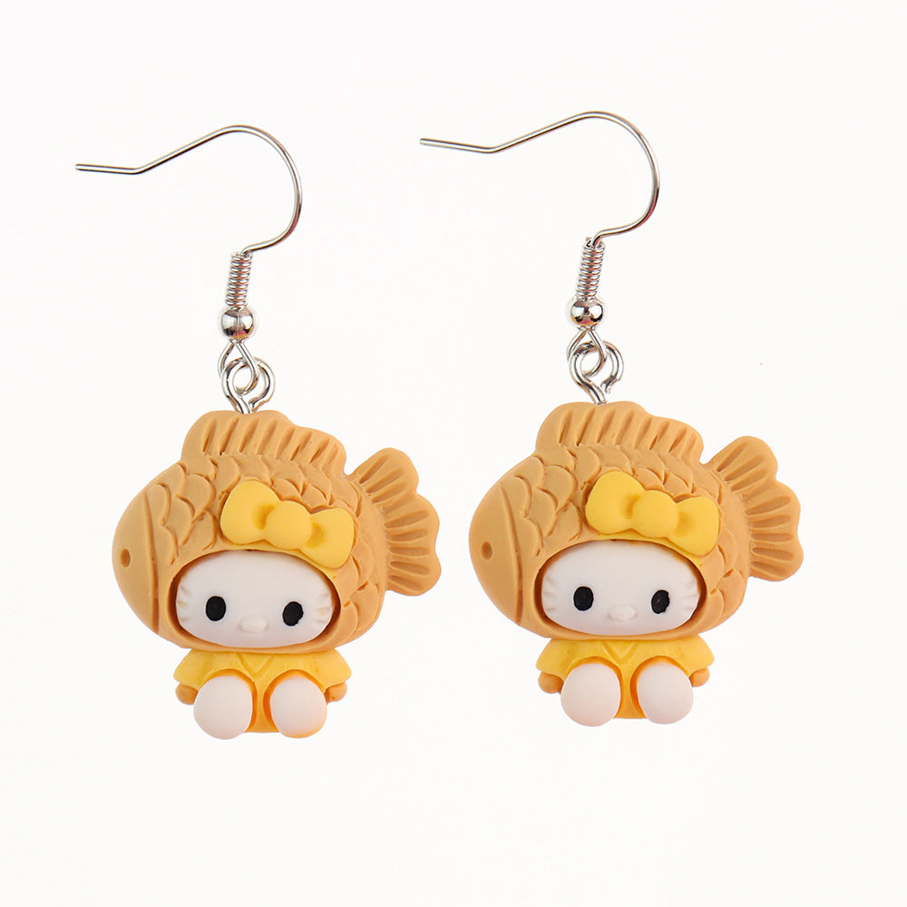 Wholesale Cute Cartoon Cat Taiyaki Earrings