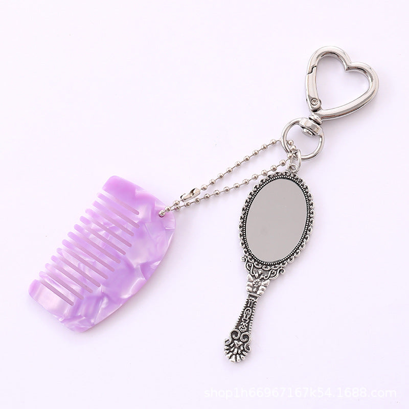 Wholesale Comb Pendant Mini Handle Makeup Mirror Keychain