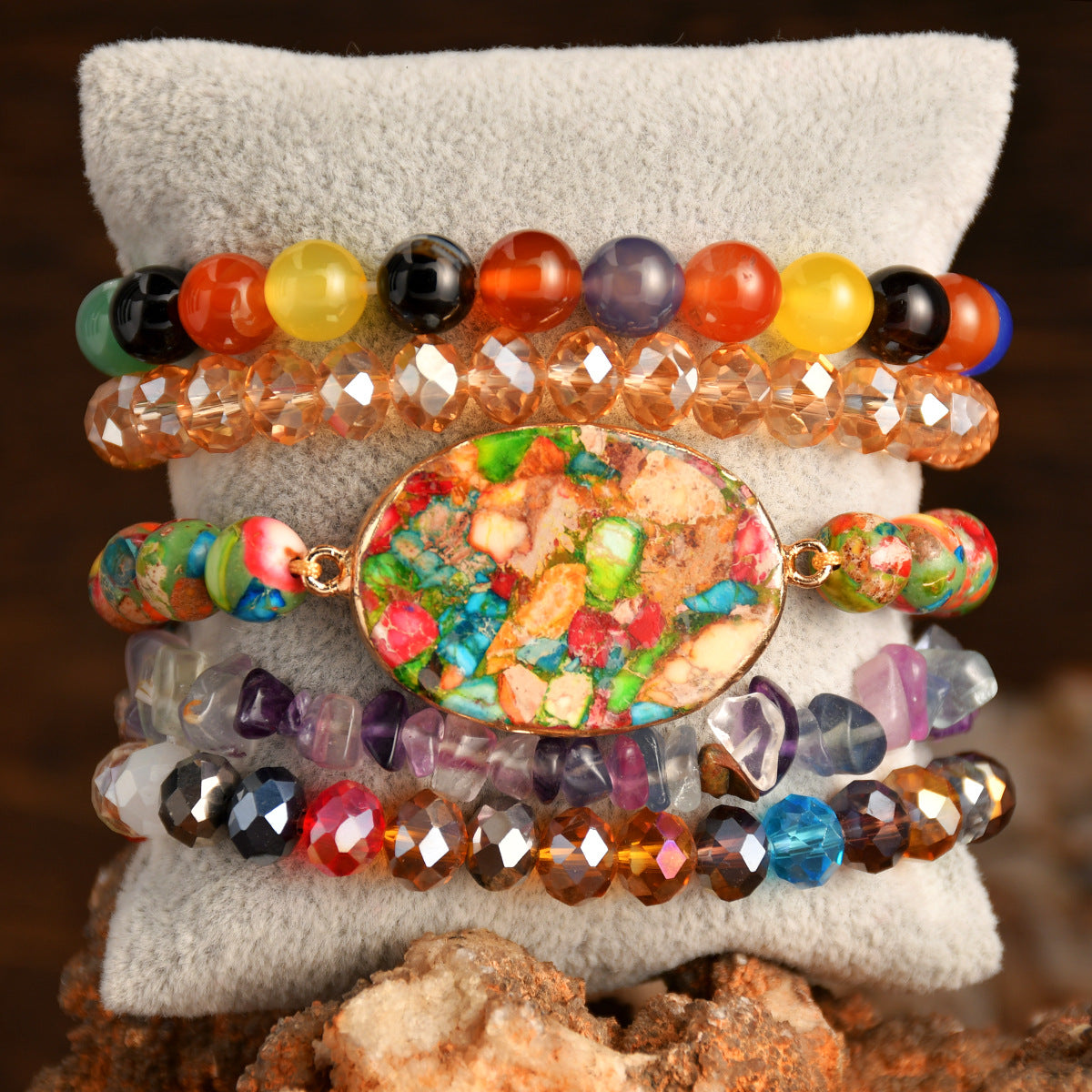 Wholesale Handmade Colorful Emperor Stone Bead Bracelet Set for Women Layered Jewelry Accessory