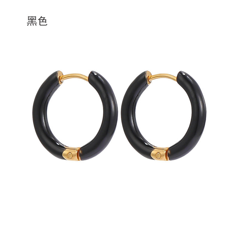 Wholesale 12mm drop oil ear buckle 10 color stainless steel ear ring earrings