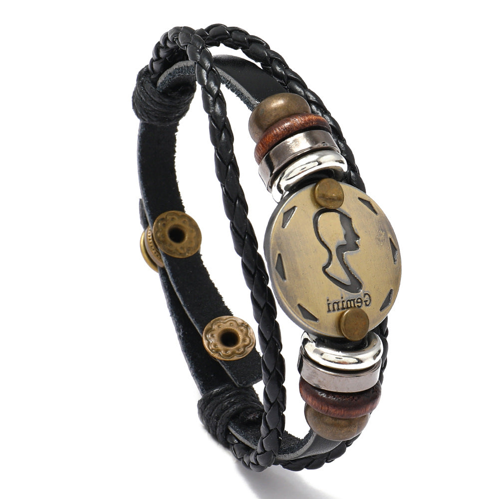 Wholesale 12 Constellations Cowhide Bracelet Adjustable Braided Beaded Bracelet Miyuki ACC-BT-Saih002