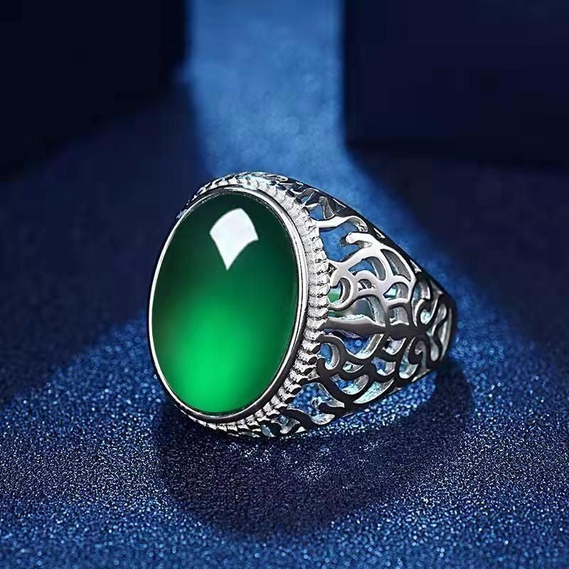 Wholesale Stylish Unisex Imitation Agate Rectangular Gemstone Ring Gold Green Contion Design Fashion Jewelry for Everyday Wear